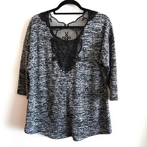 NY&C Soho Jeans Hi-Lo Black Gray Lace Top M